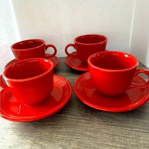 Fiesta Red Tea Cups w/ Saucers